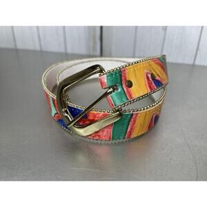 Vintage Dakota LTD. Belt Multicolor Abstract Goldtone Buckle 80s 90s Small